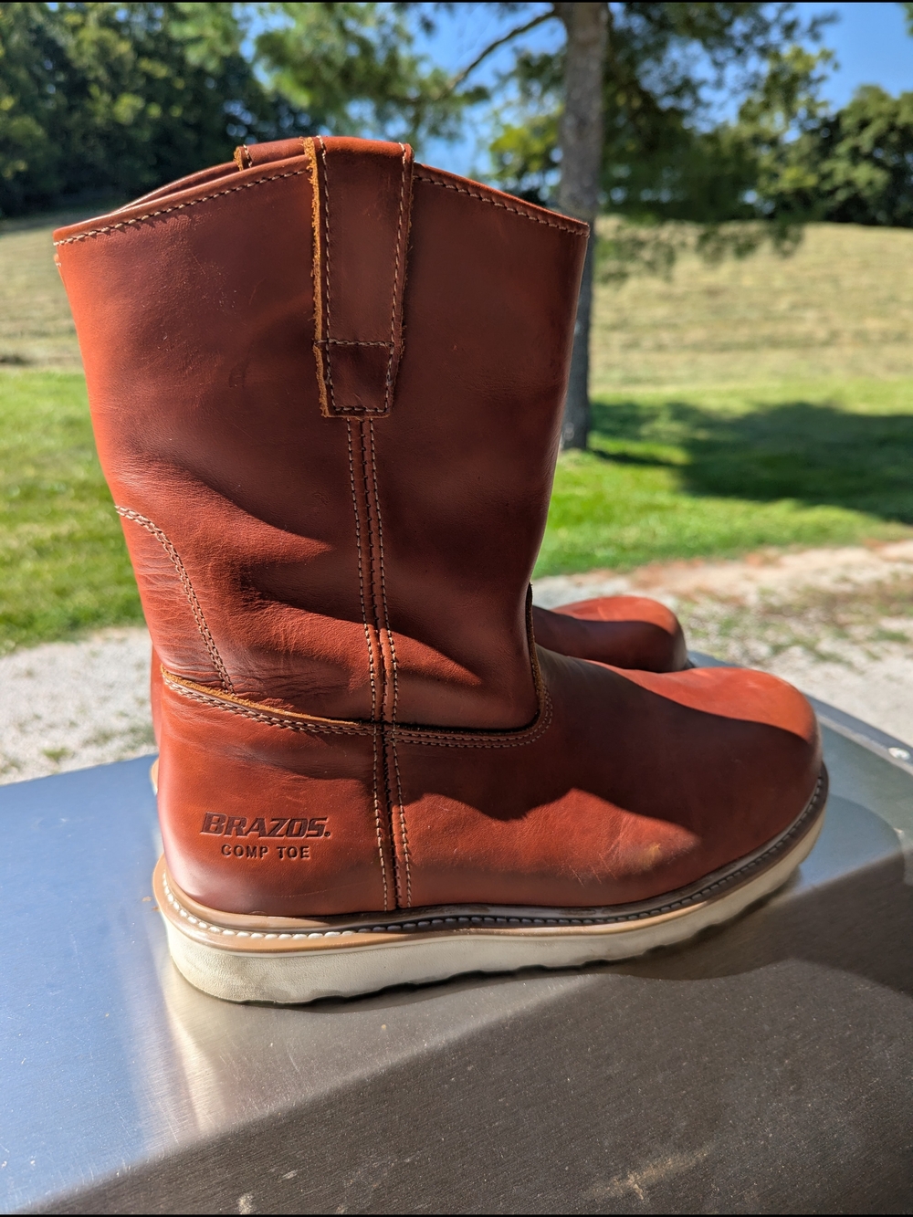 Men's Brown Pull-On Leather Work Boots - Picture 2 of 5